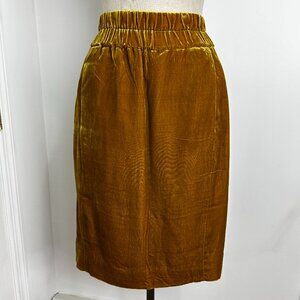 J.Crew Silk Blend Velvet Pull-On Skirt Antique Gold Yellow Small S Pockets G9355